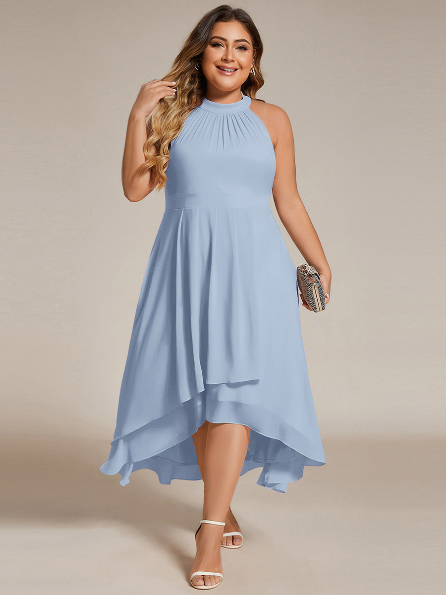 Midi Halter Neck Chiffon Wedding Guest Dress with Sleeveless and A-Line #color_Ice Blue