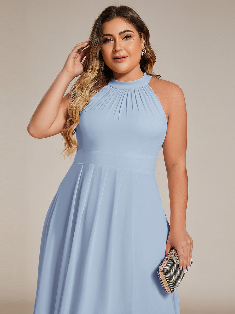 Midi Halter Neck Chiffon Wedding Guest Dress with Sleeveless and A-Line #color_Ice Blue