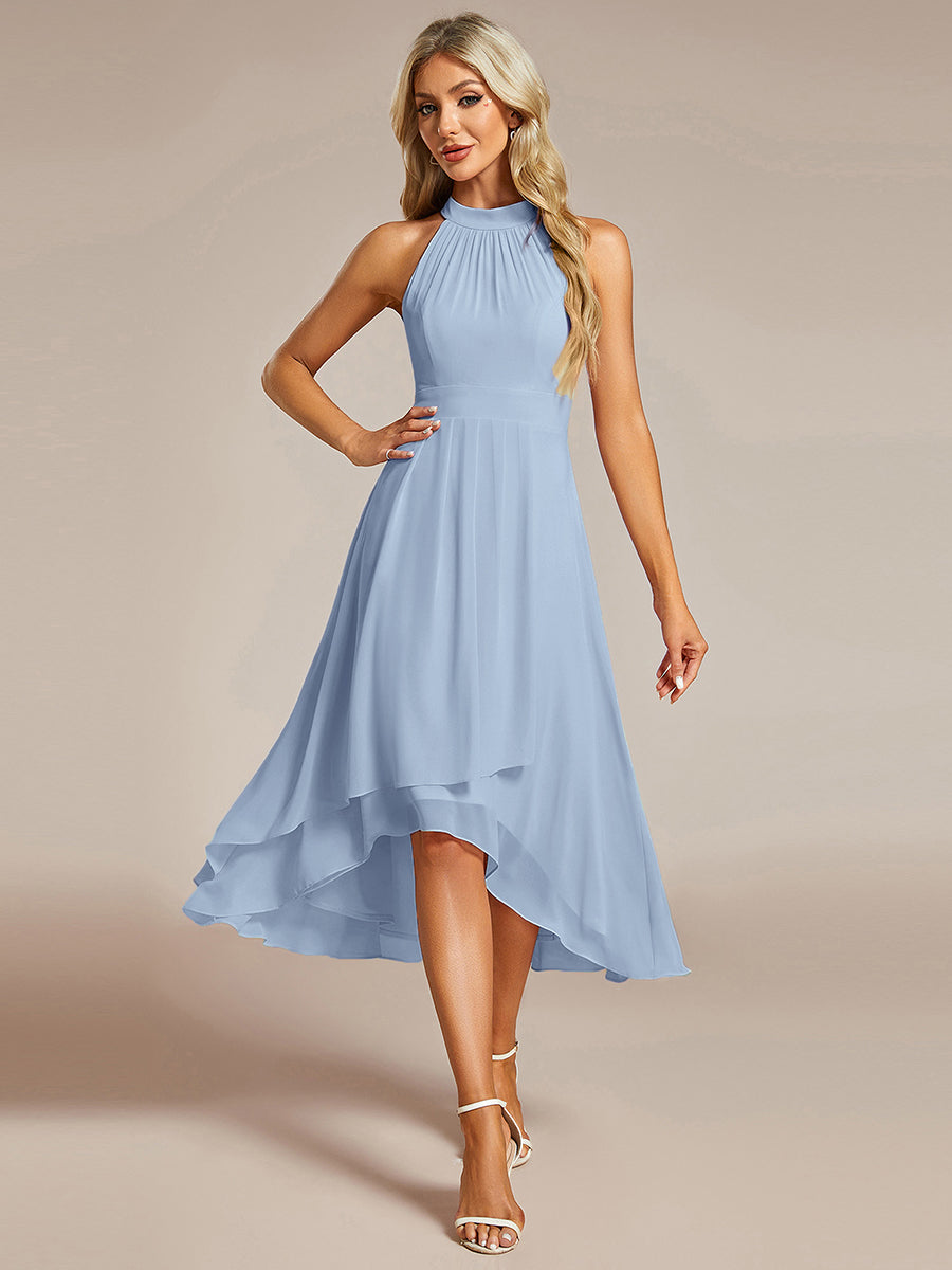 Midi Halter Neck Chiffon Wedding Guest Dress with Sleeveless and A-Line #color_Ice Blue
