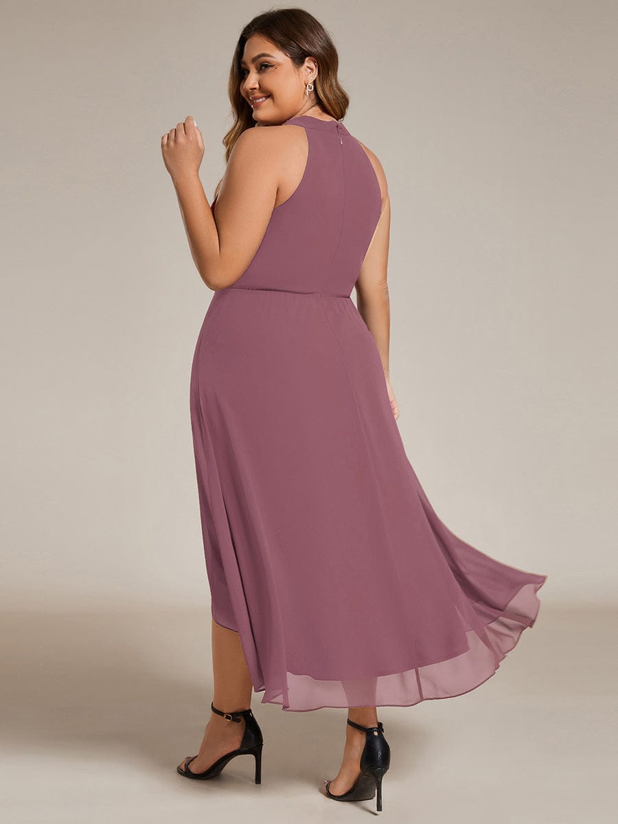 Midi Halter Neck Chiffon Wedding Guest Dress with Sleeveless and A-Line #color_Purple Orchid