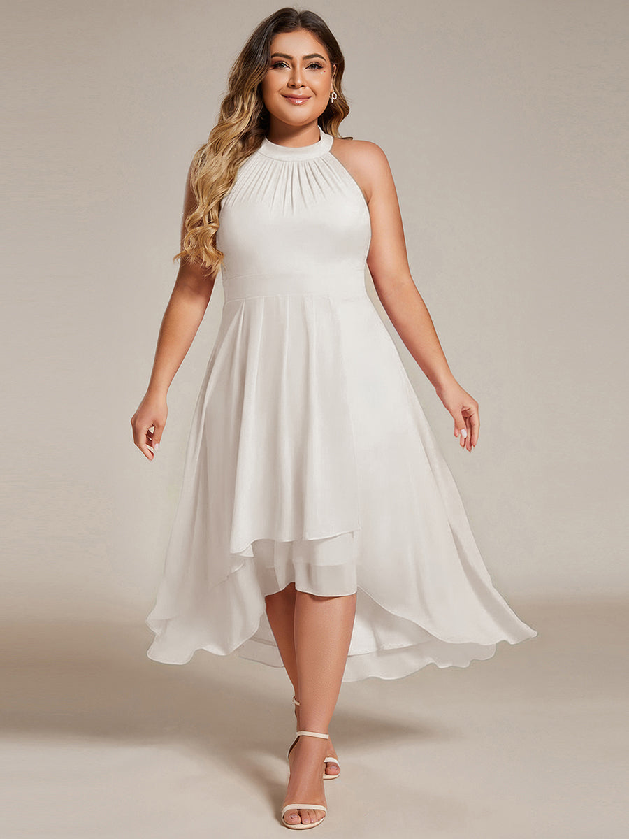 Midi Halter Neck Chiffon Wedding Guest Dress with Sleeveless and A-Line #color_White