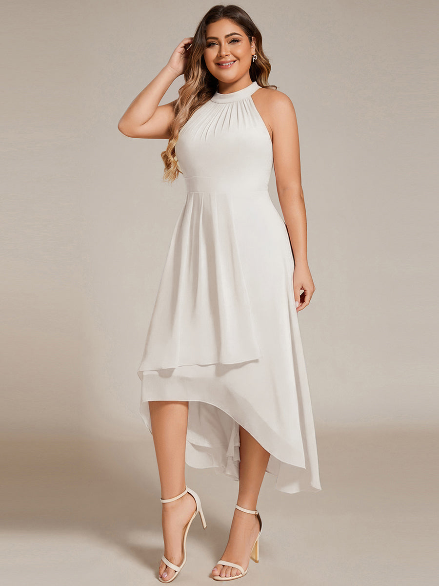 Midi Halter Neck Chiffon Wedding Guest Dress with Sleeveless and A-Line #color_White