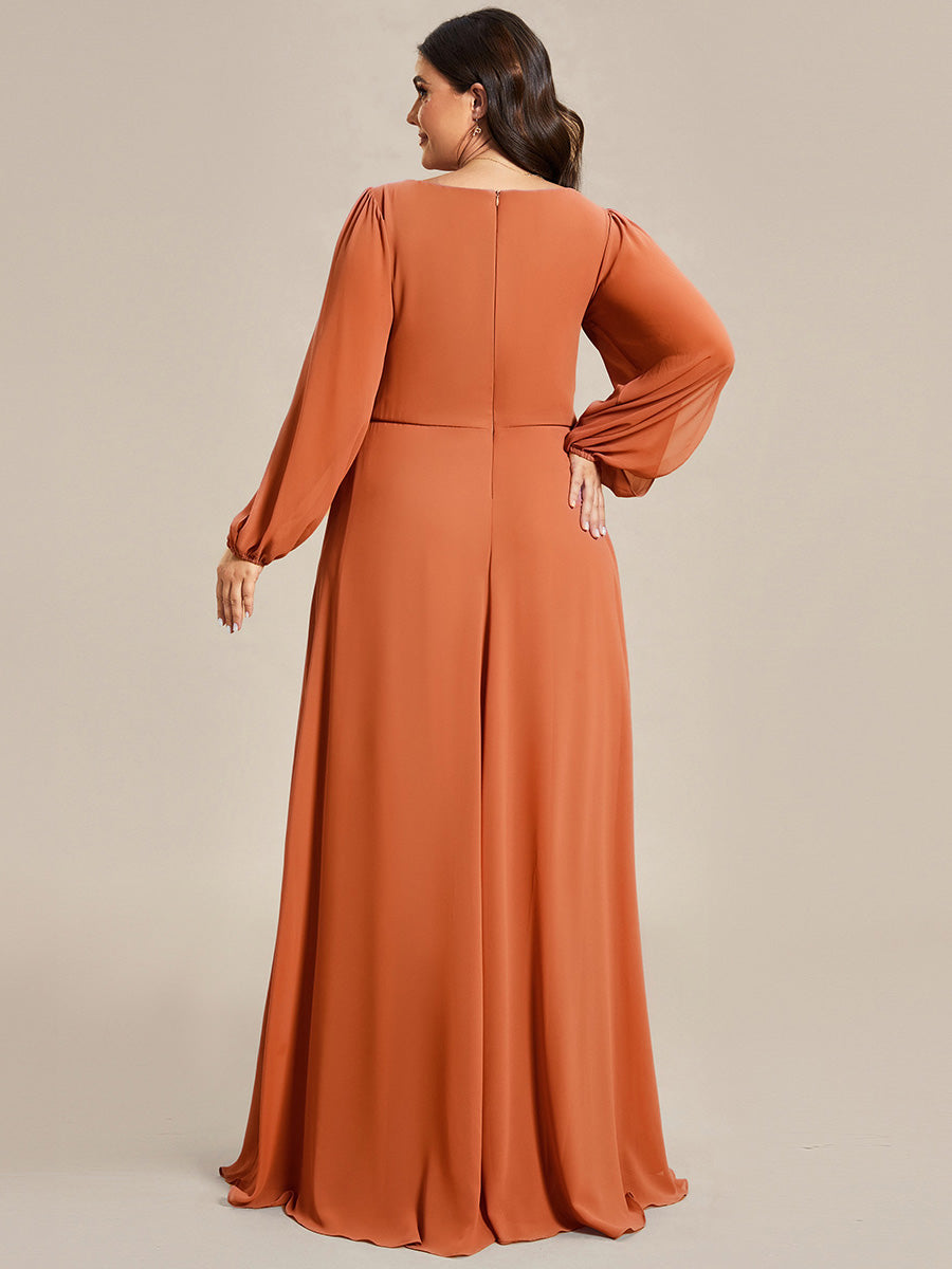 Stylish Plus Size Chiffon Formal Evening Dresses with Long Lantern Sleeves #color_Brandied Melon