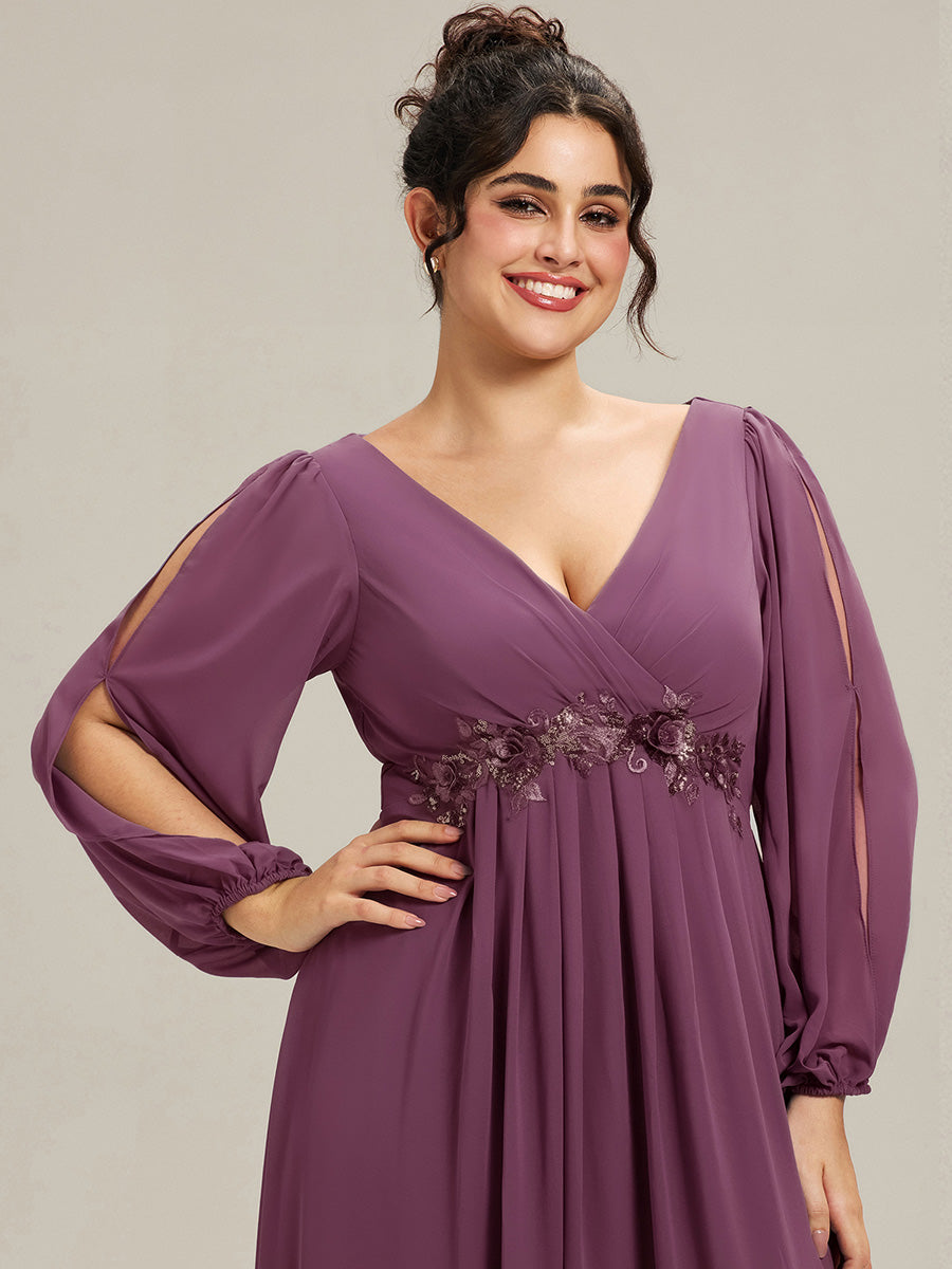 Stylish Plus Size Chiffon Formal Evening Dresses with Long Lantern Sleeves #color_Damson