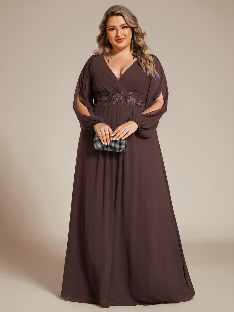 Stylish Plus Size Chiffon Formal Evening Dresses with Long Lantern Sleeves #color_Espresso