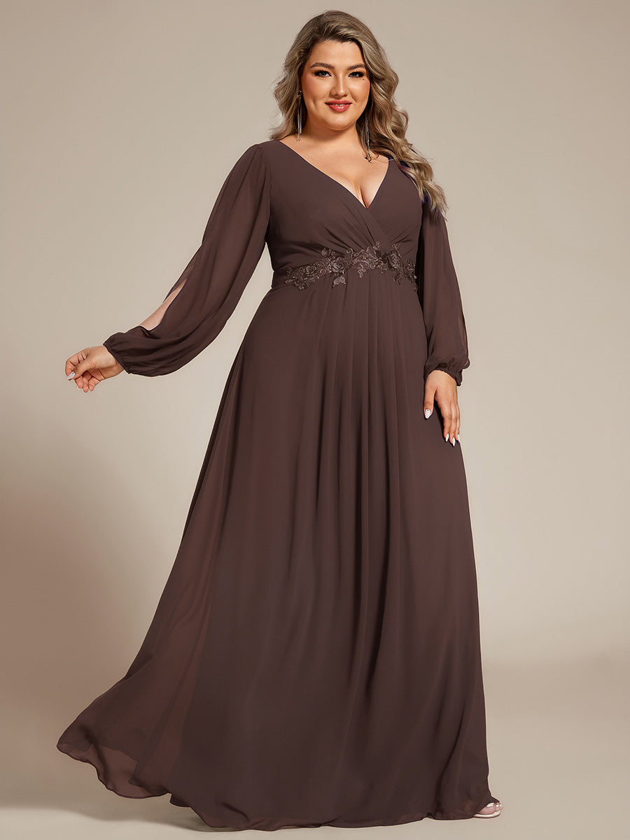 Stylish Plus Size Chiffon Formal Evening Dresses with Long Lantern Sleeves #color_Espresso