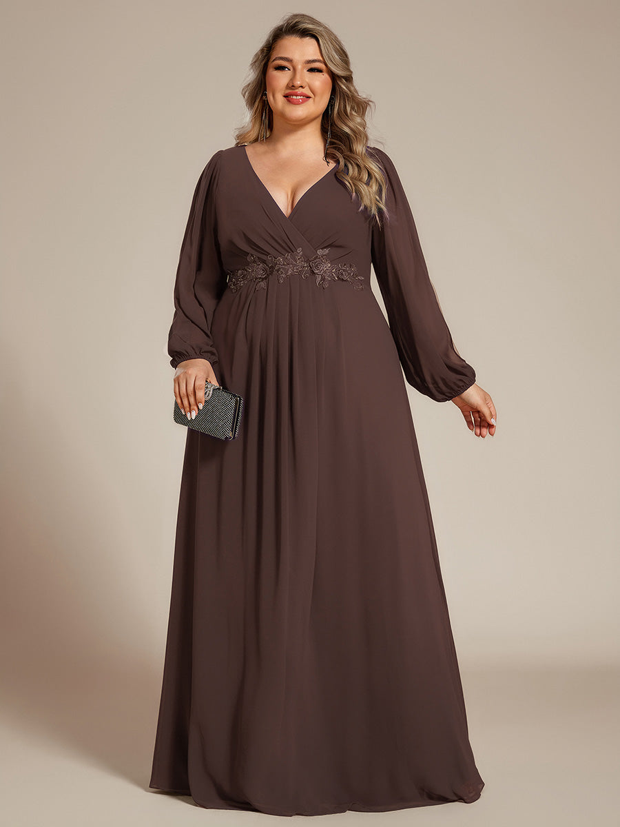 Stylish Plus Size Chiffon Formal Evening Dresses with Long Lantern Sleeves #color_Espresso