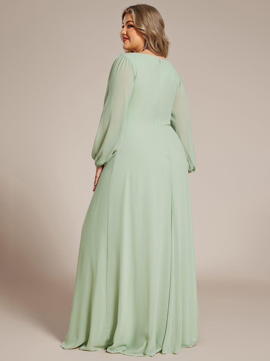 Stylish Plus Size Chiffon Formal Evening Dresses with Long Lantern Sleeves #color_Mint Green