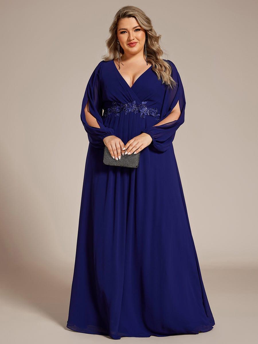 Stylish Plus Size Chiffon Formal Evening Dresses with Long Lantern Sleeves #color_Royal Blue