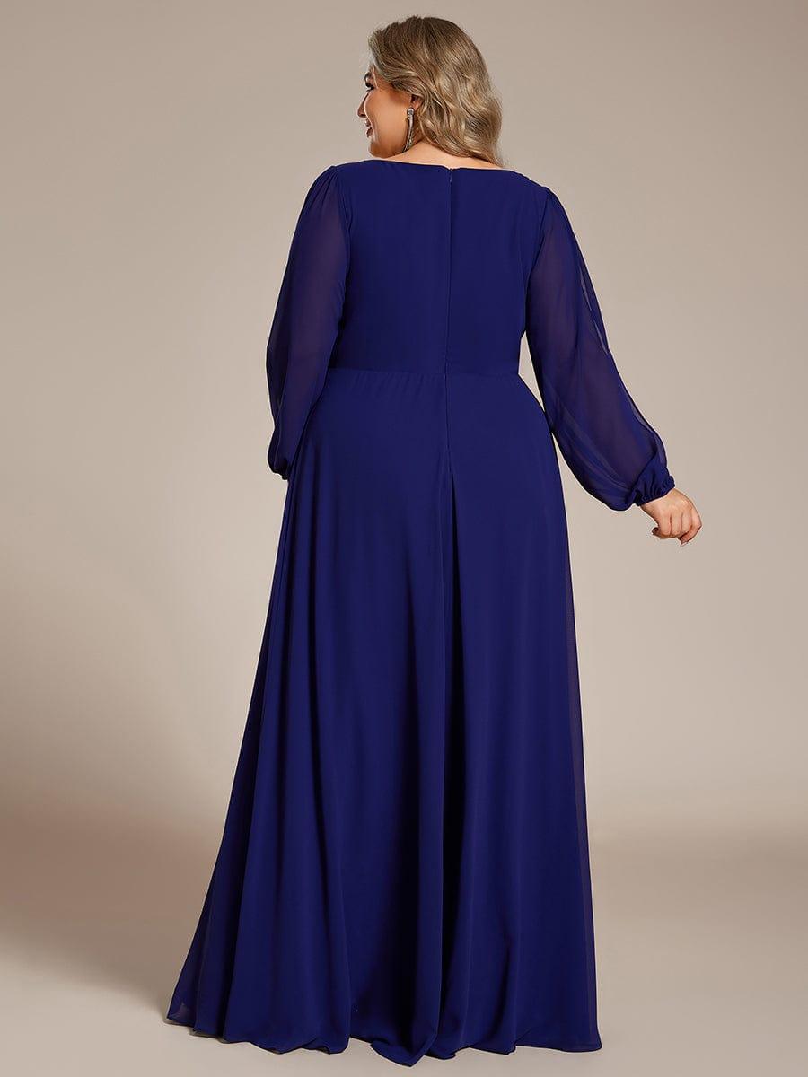 Stylish Plus Size Chiffon Formal Evening Dresses with Long Lantern Sleeves #color_Royal Blue