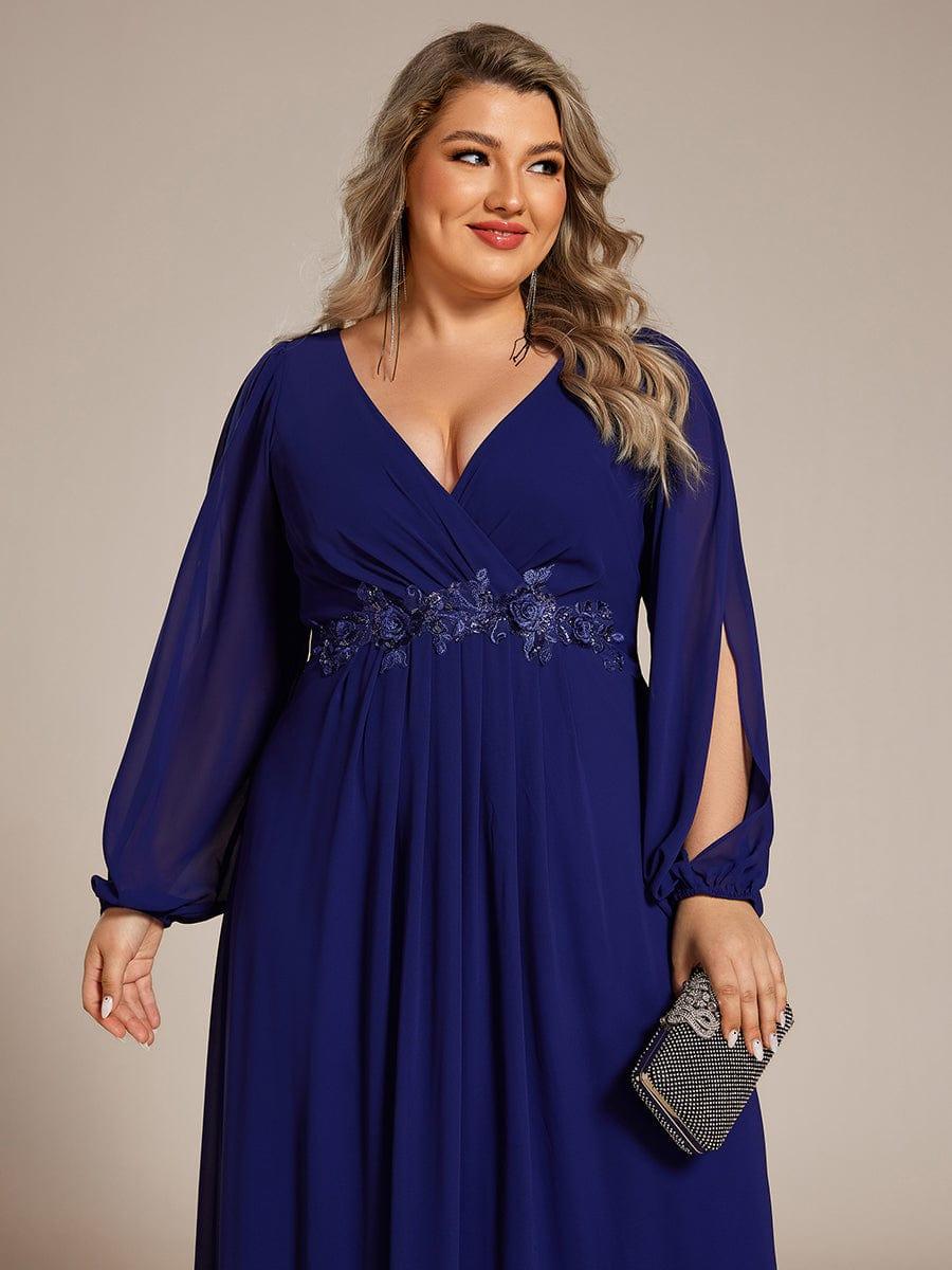 Stylish Plus Size Chiffon Formal Evening Dresses with Long Lantern Sleeves #color_Royal Blue