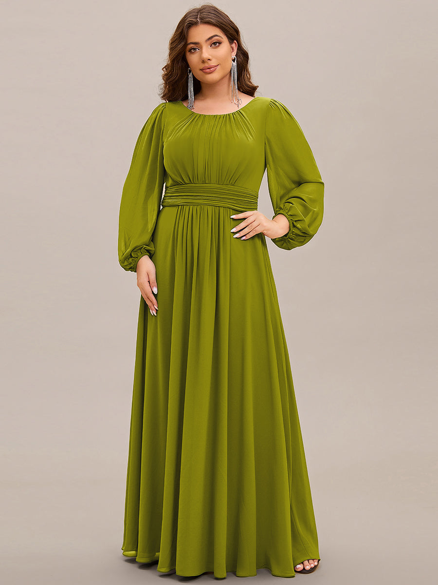 See-Througth Puff Sleeve Chiffon Plus Size Bridesmaid Dress #color_Citron