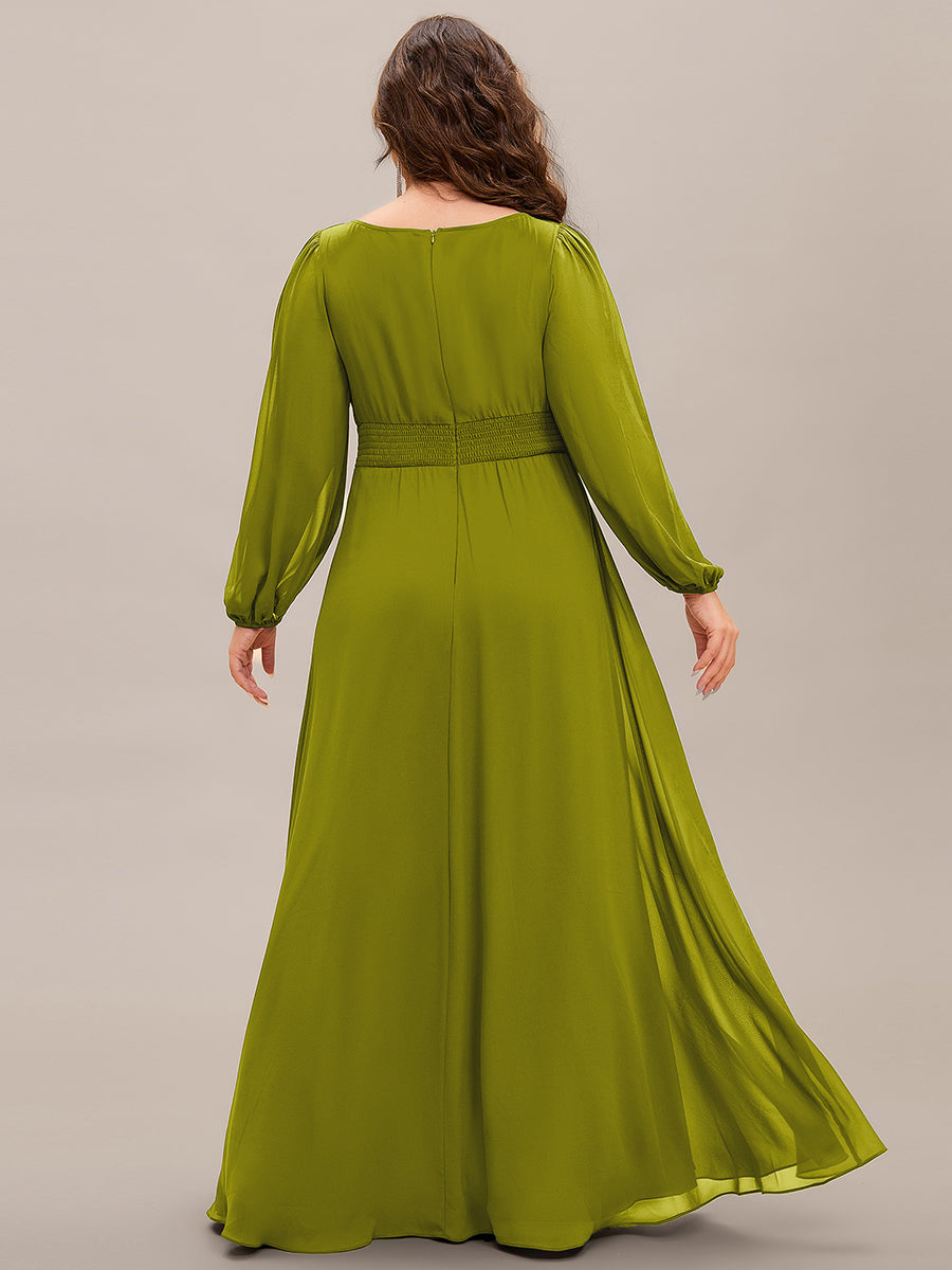 See-Througth Puff Sleeve Chiffon Plus Size Bridesmaid Dress #color_Citron