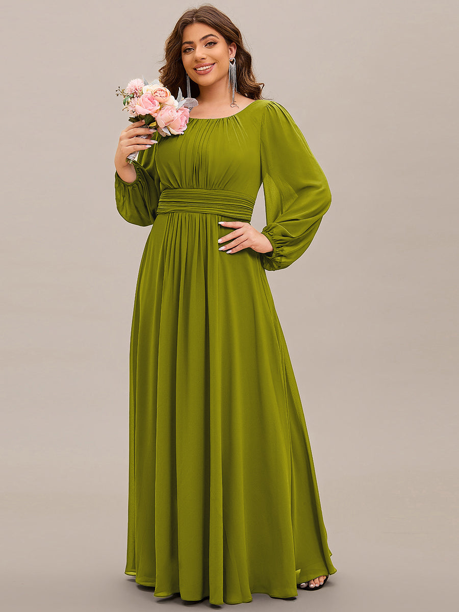 See-Througth Puff Sleeve Chiffon Plus Size Bridesmaid Dress #color_Citron