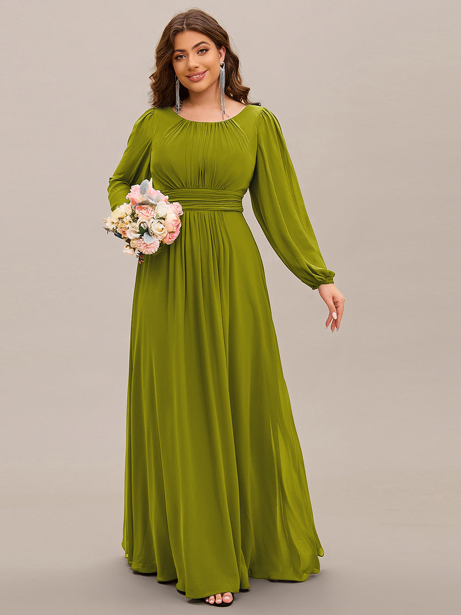 See-Througth Puff Sleeve Chiffon Plus Size Bridesmaid Dress #color_Citron