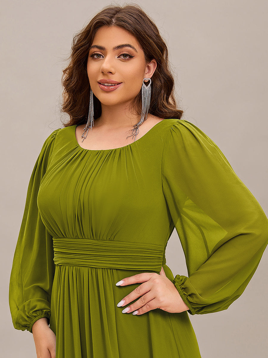 See-Througth Puff Sleeve Chiffon Plus Size Bridesmaid Dress #color_Citron
