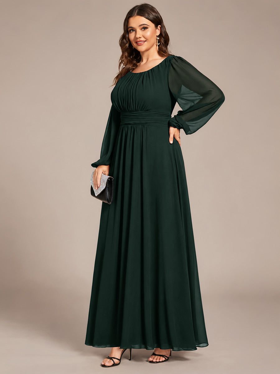 See-Througth Puff Sleeve Chiffon Plus Size Bridesmaid Dress #color_Dark Forest Green