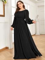 See-Througth Puff Sleeve Chiffon Plus Size Bridesmaid Dress #color_Black