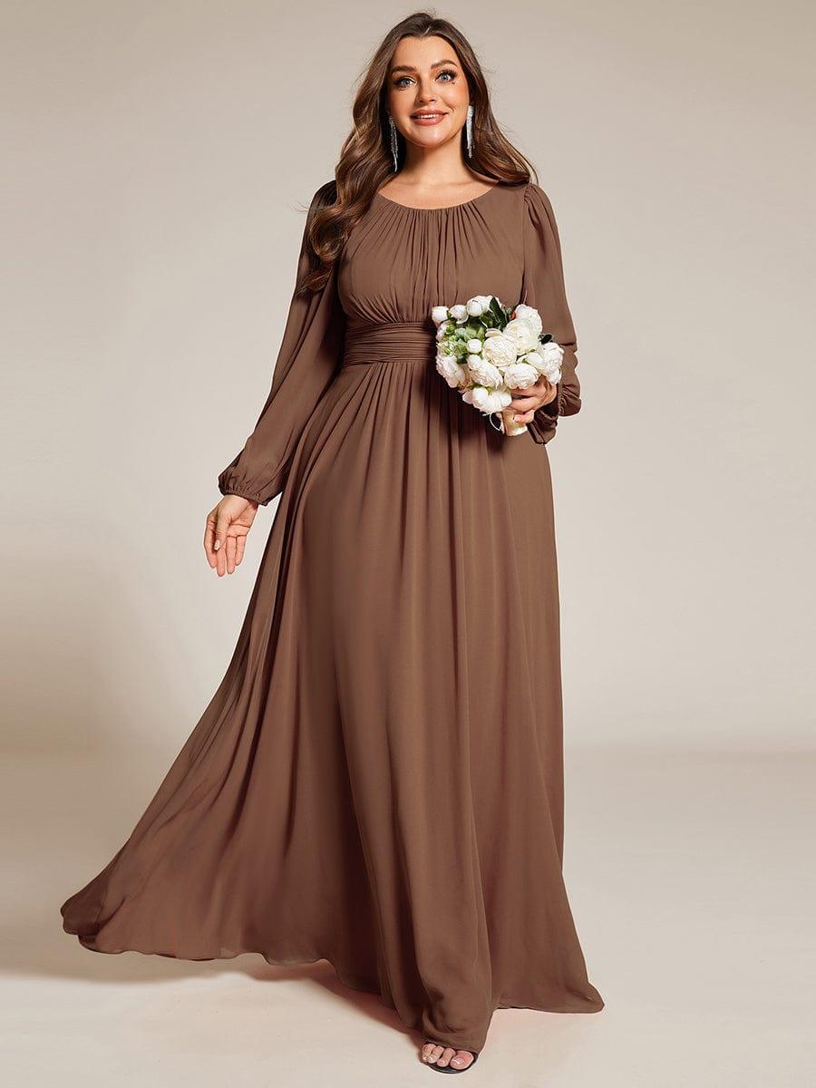 See-Througth Puff Sleeve Chiffon Plus Size Bridesmaid Dress #color_Brown