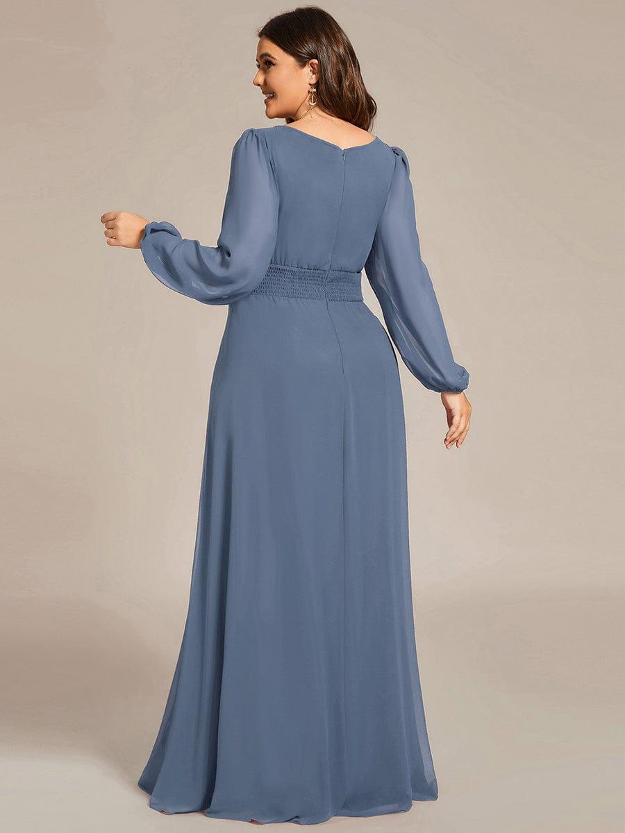 See-Througth Puff Sleeve Chiffon Plus Size Bridesmaid Dress #color_Dusty Blue