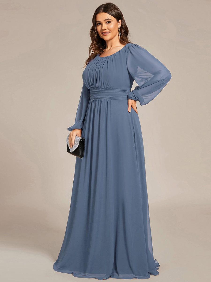See-Througth Puff Sleeve Chiffon Plus Size Bridesmaid Dress #color_Dusty Blue