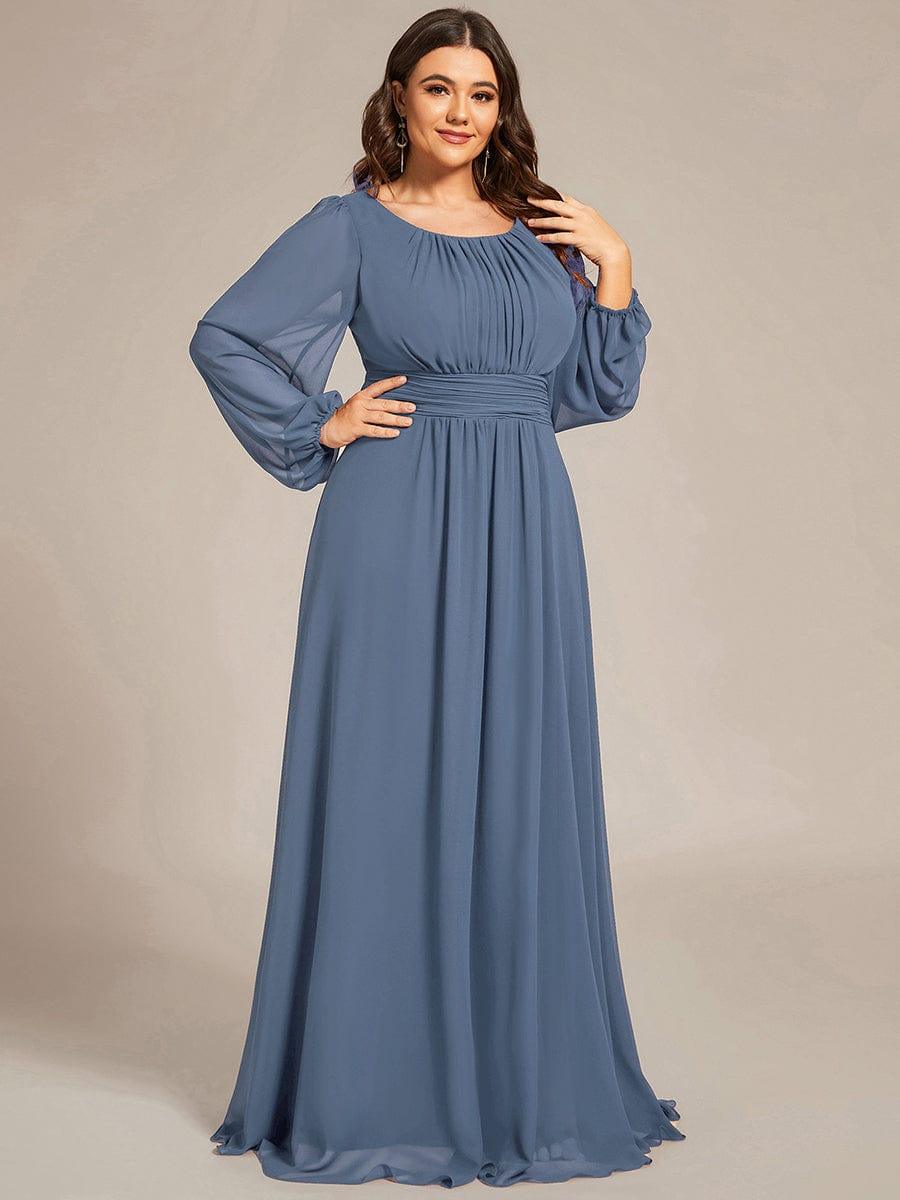 See-Througth Puff Sleeve Chiffon Plus Size Bridesmaid Dress #color_Dusty Blue
