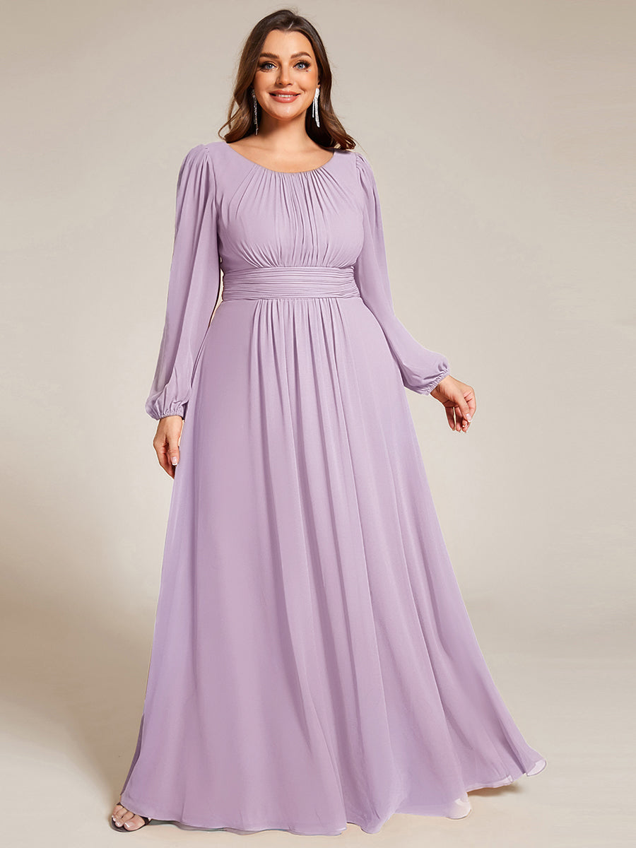 See-Througth Puff Sleeve Chiffon Plus Size Bridesmaid Dress #color_Frosted Lilac