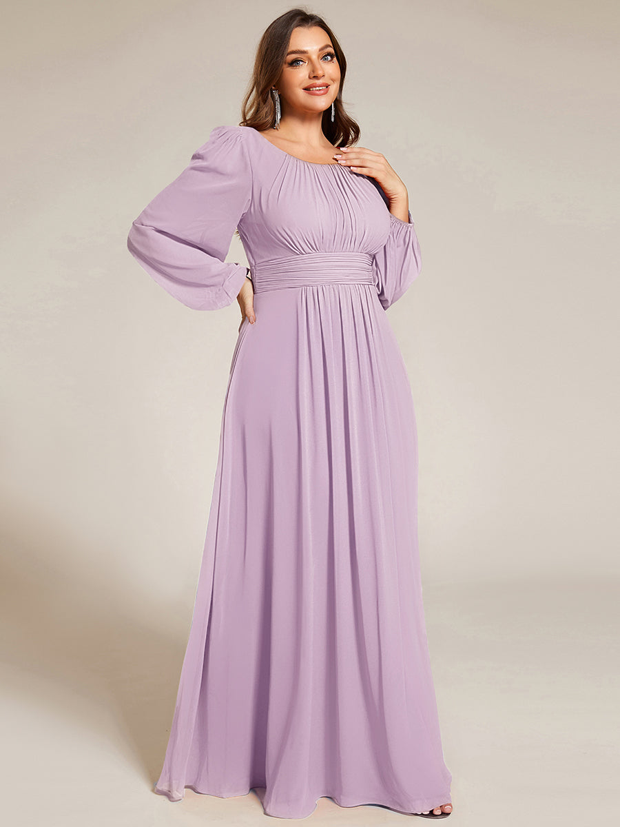 See-Througth Puff Sleeve Chiffon Plus Size Bridesmaid Dress #color_Frosted Lilac