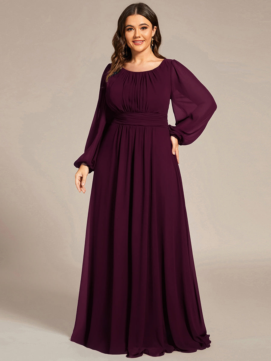 See-Througth Puff Sleeve Chiffon Plus Size Bridesmaid Dress #color_Mulberry