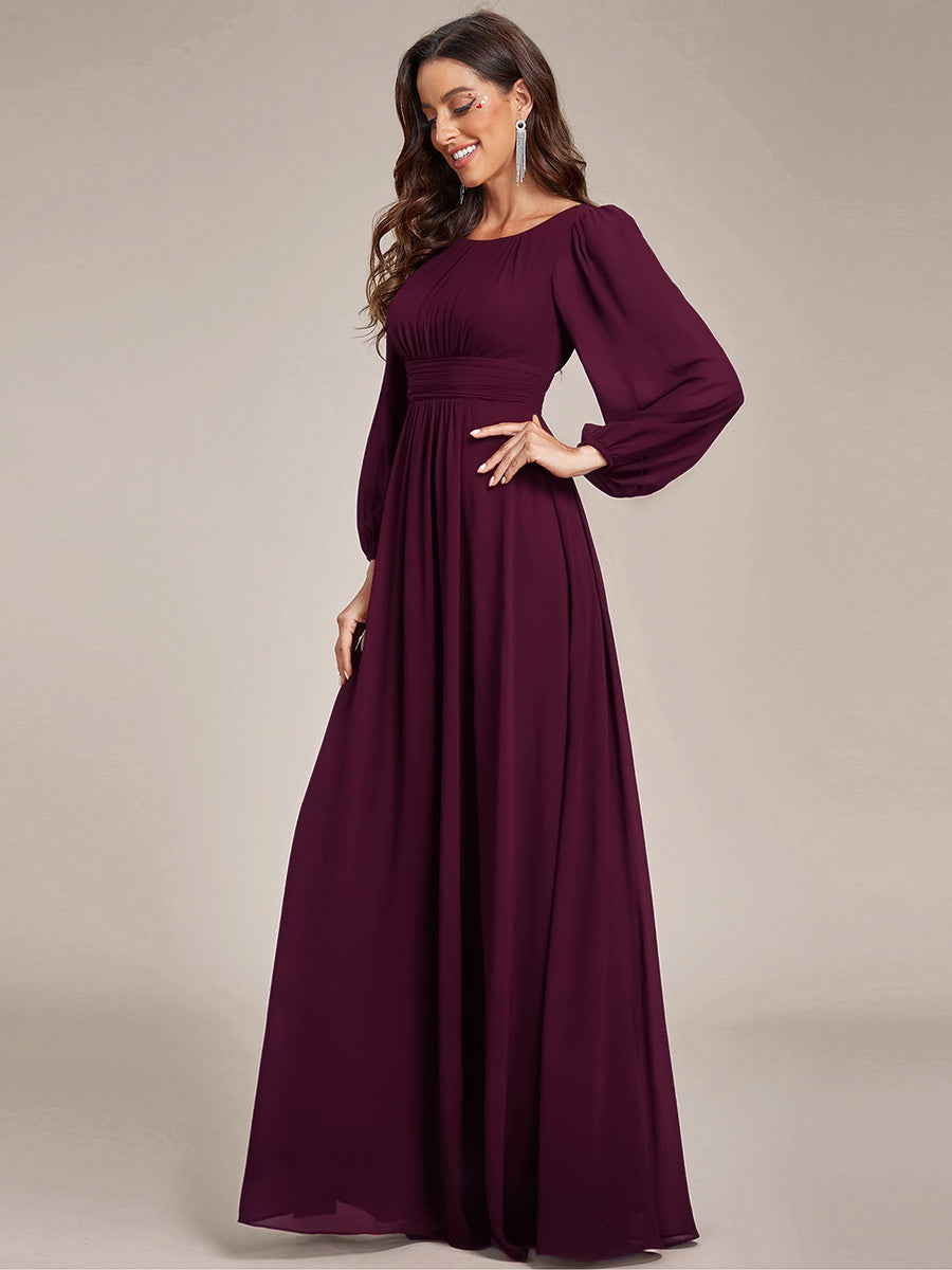 See-Througth Puff Sleeve Chiffon Plus Size Bridesmaid Dress #color_Mulberry