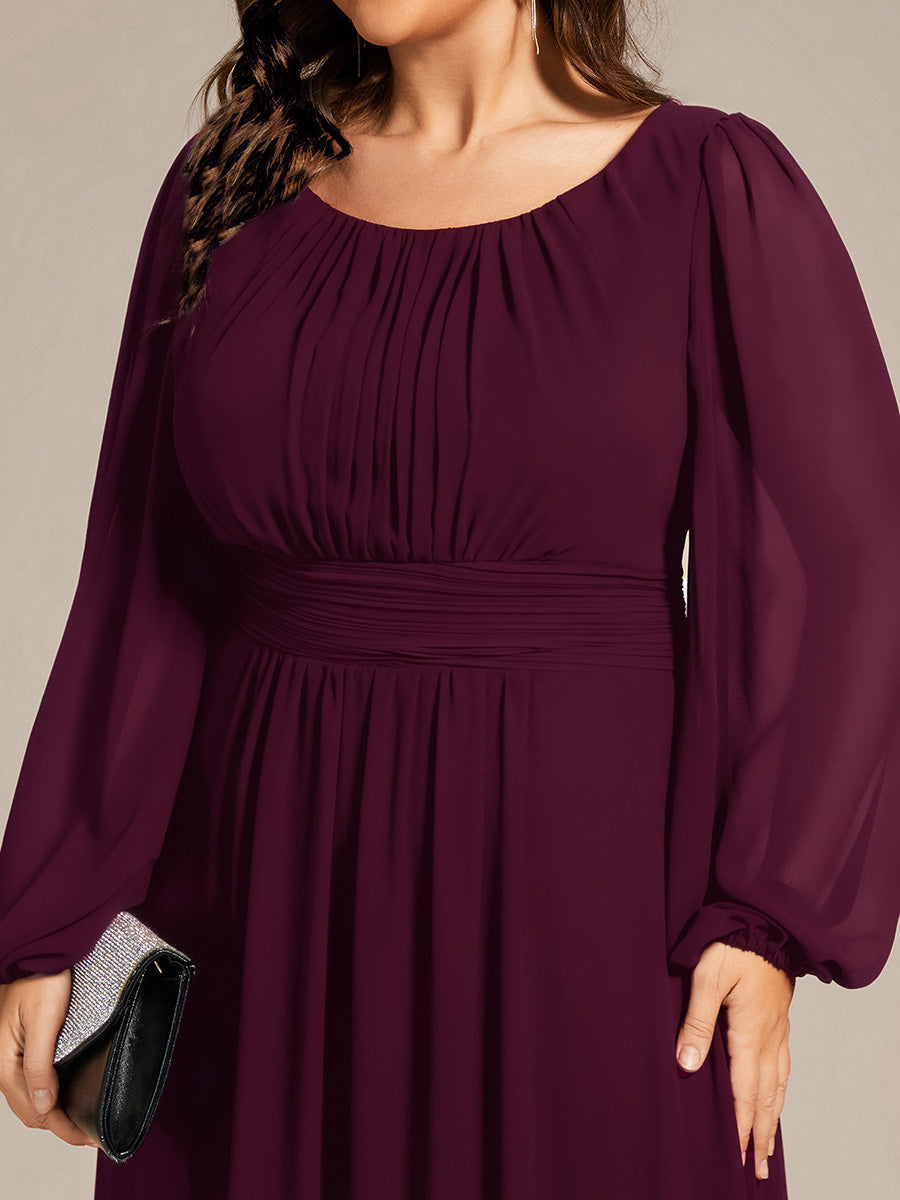See-Througth Puff Sleeve Chiffon Plus Size Bridesmaid Dress #color_Mulberry