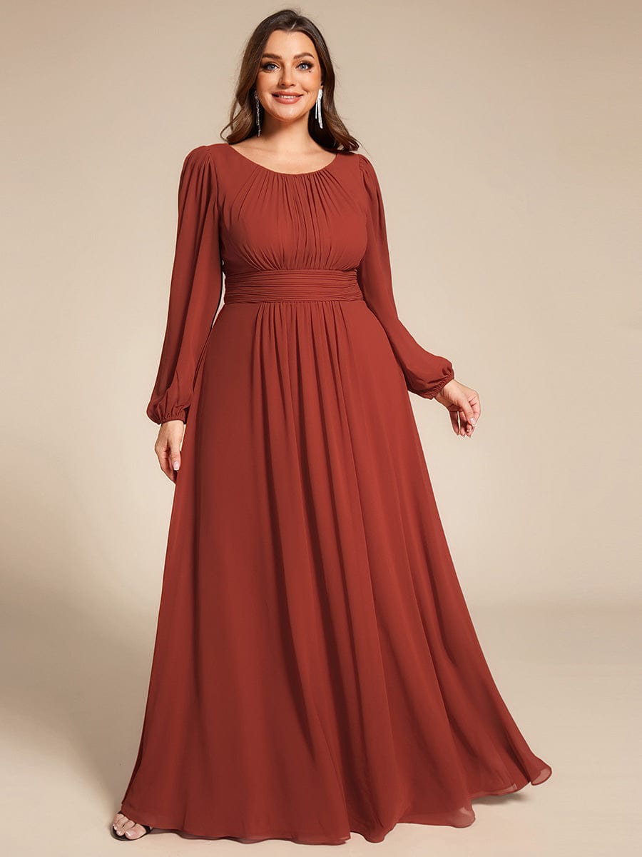 See-Througth Puff Sleeve Chiffon Plus Size Bridesmaid Dress #color_Vermilion