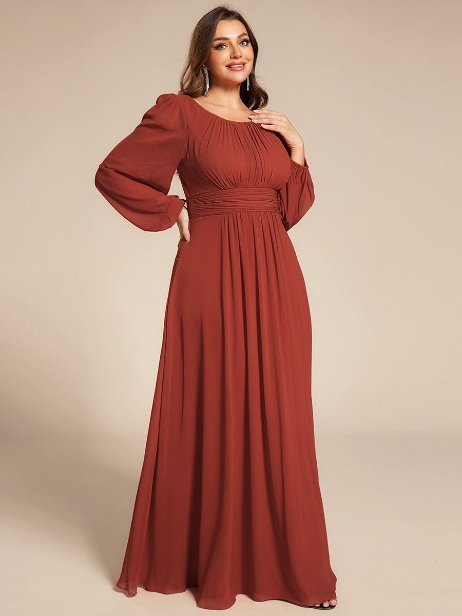 See-Througth Puff Sleeve Chiffon Plus Size Bridesmaid Dress #color_Vermilion