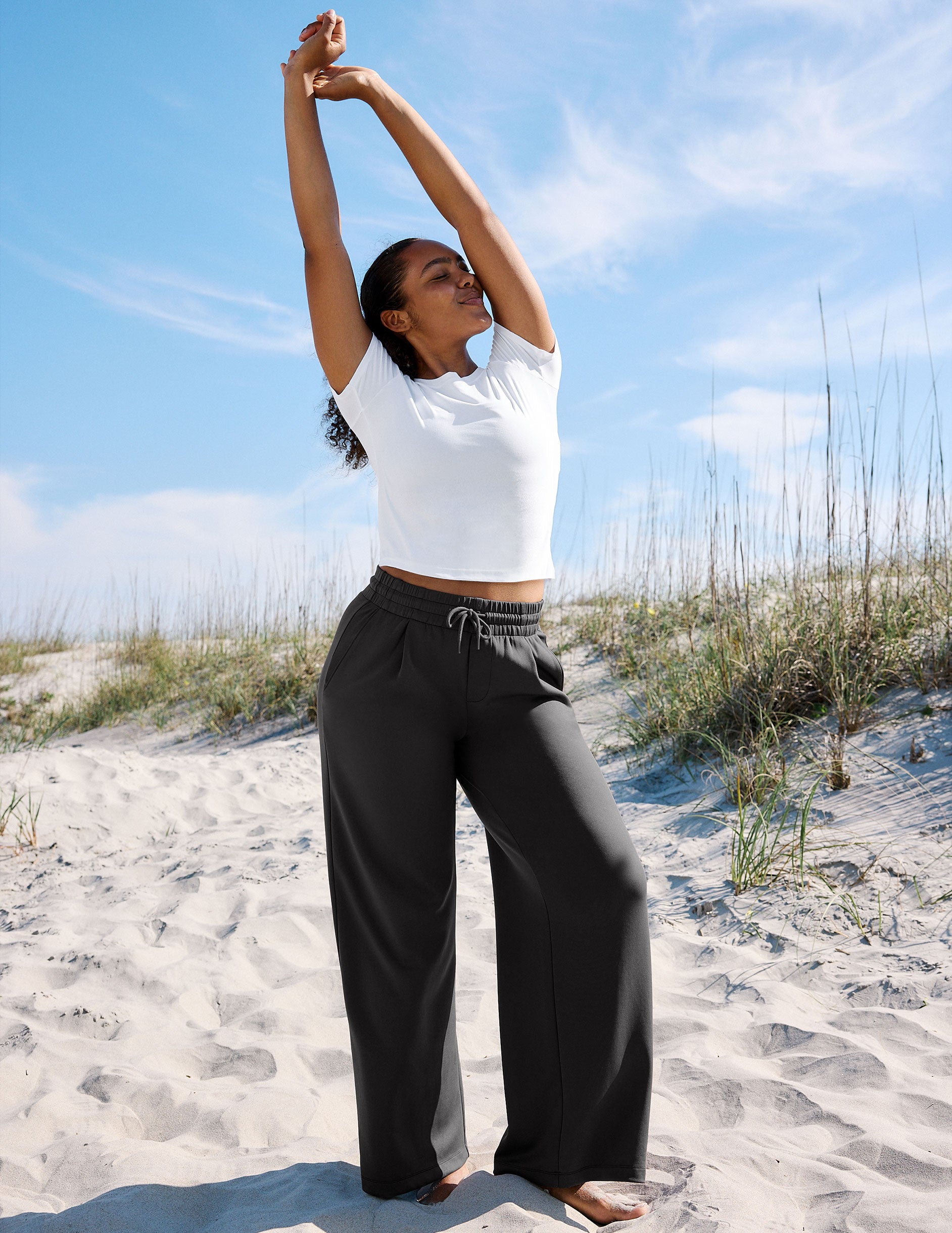 Luxe Sandwash Double Knit Wide Leg Pant - Dark Charcoal