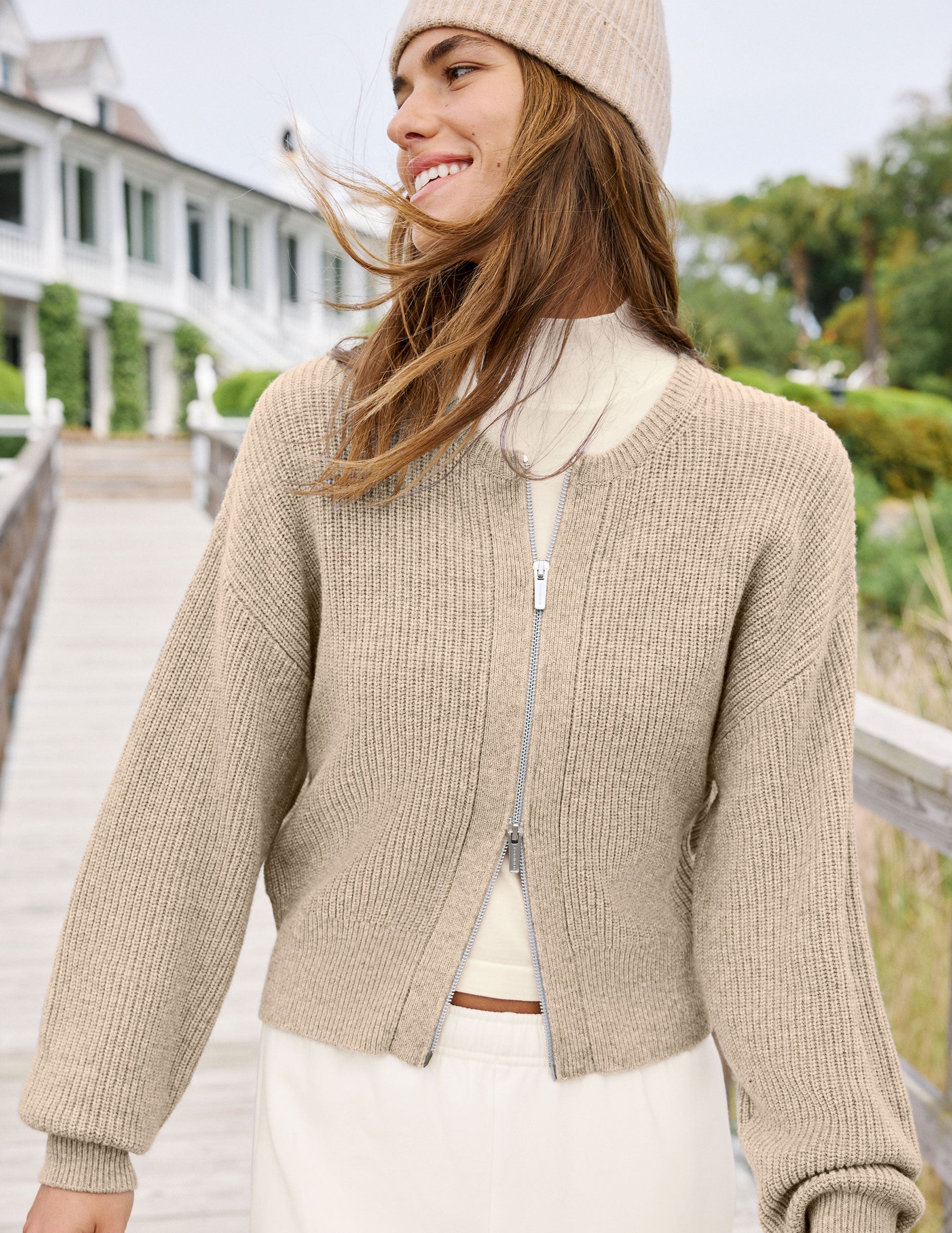 Two-Way Zip Cardigan - Oat Heather