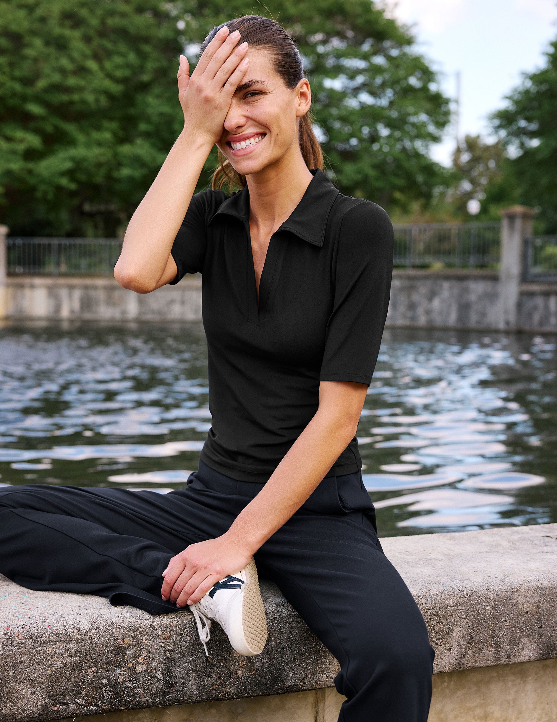 Sport Active V-Neck Polo - Black