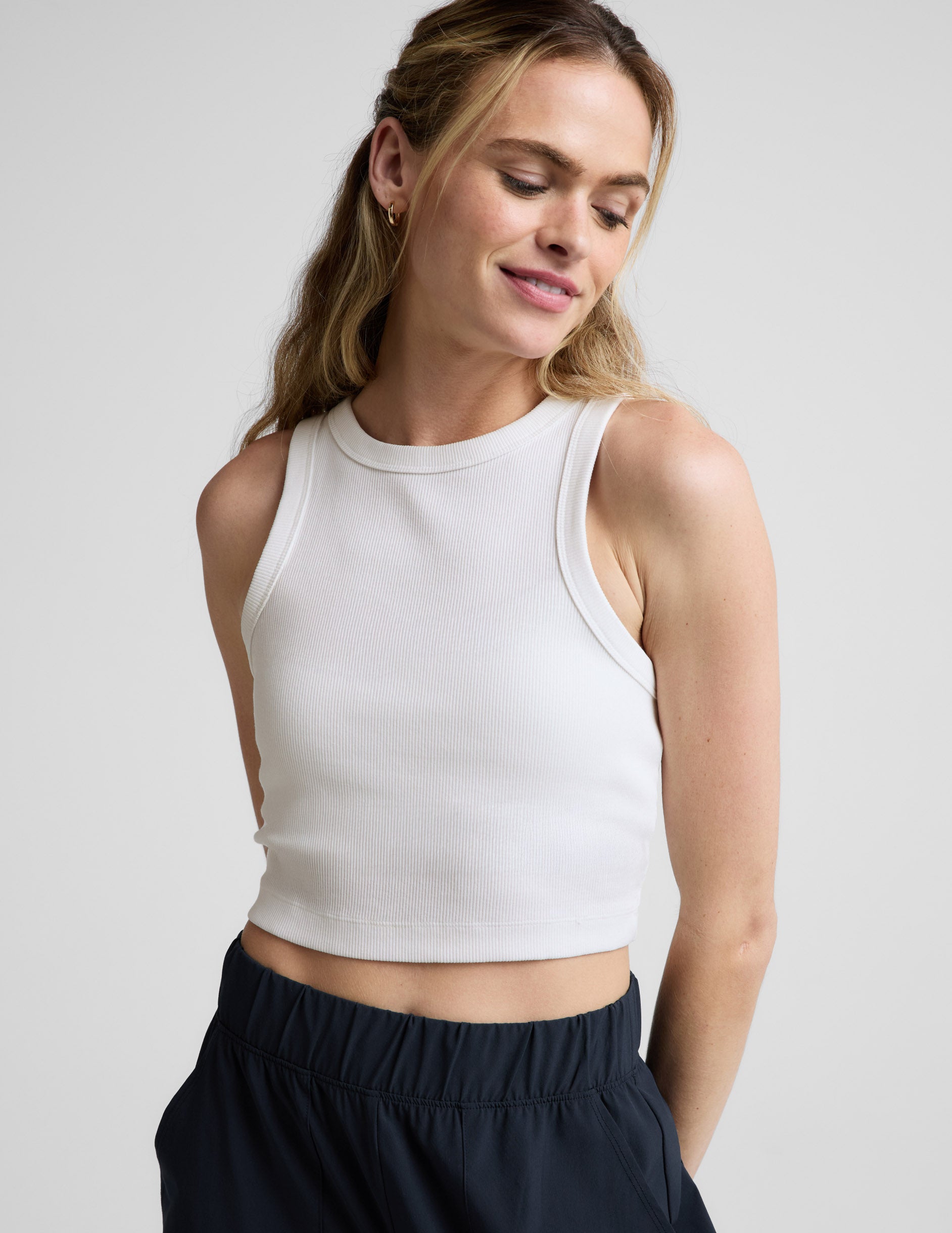 On Repeat Rib High Neck Cropped Tank - Washed White