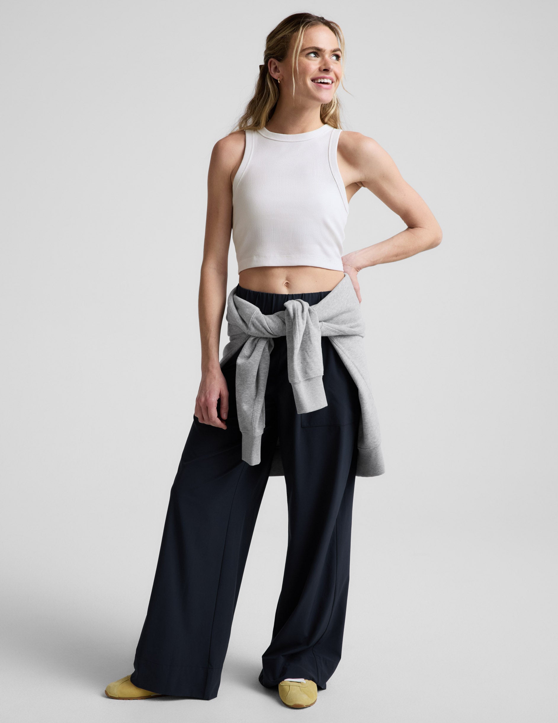 On Repeat Rib High Neck Cropped Tank - Washed White