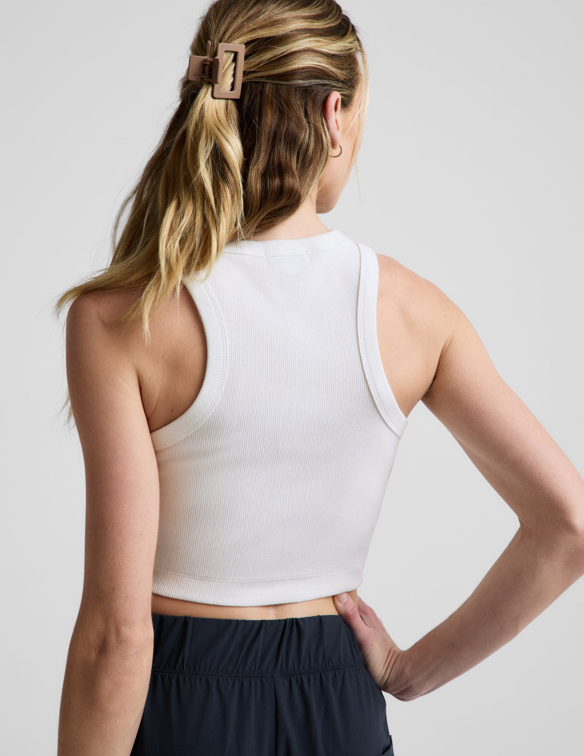On Repeat Rib High Neck Cropped Tank - Washed White