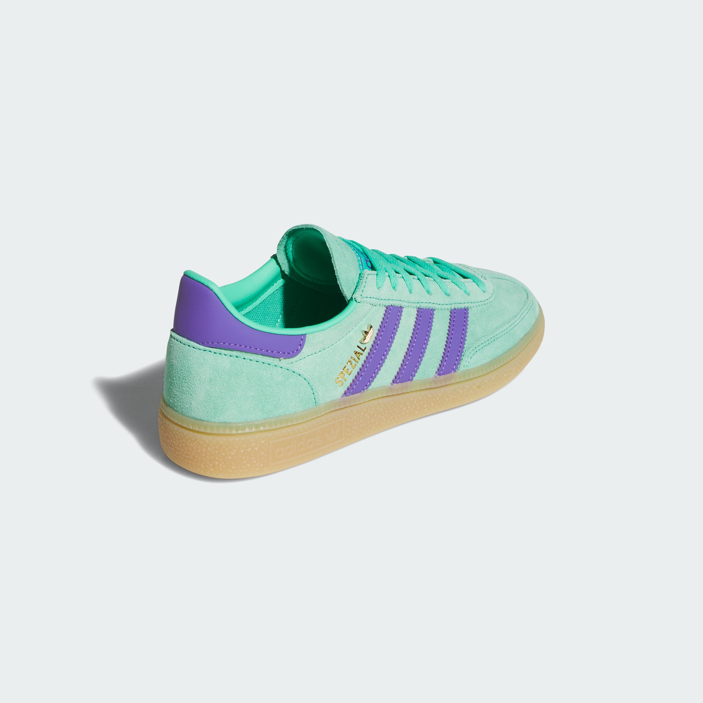HANDBALL SPEZIAL SHOES — Hi-Res Green / Purple Rush / Gold Metallic — Back Lateral Top View