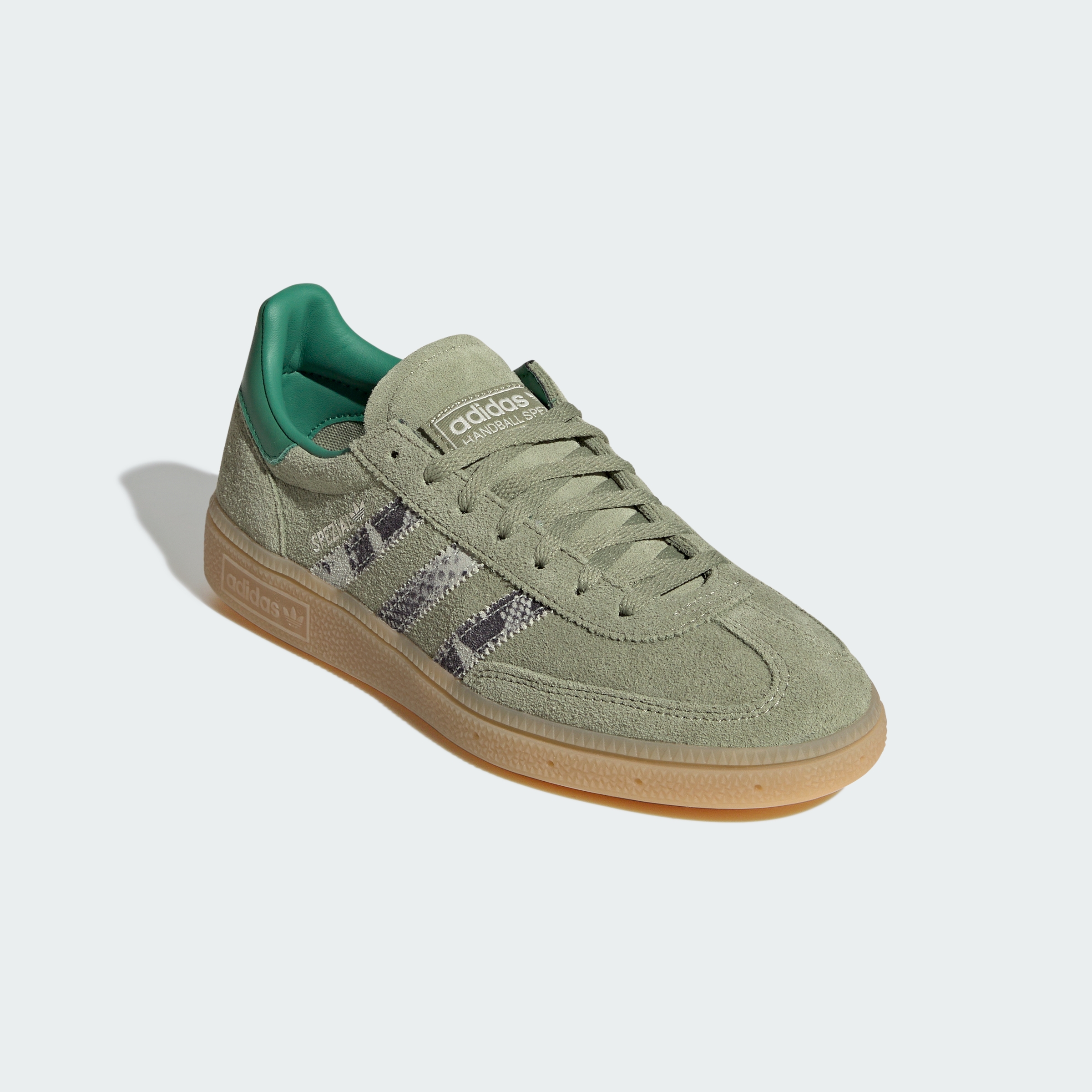 HANDBALL SPEZIAL SHOES — Tent Green / Linen Green / Blanch Green — Front Lateral Top View