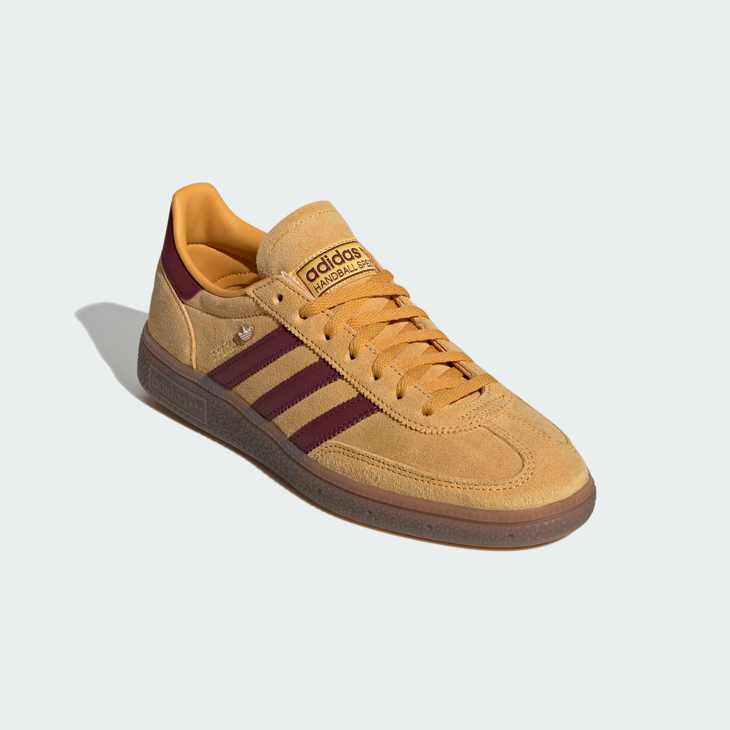 HANDBALL SPEZIAL SHOES — Preloved Yellow / Shadow Red / Gold Metallic — Front Lateral Top View