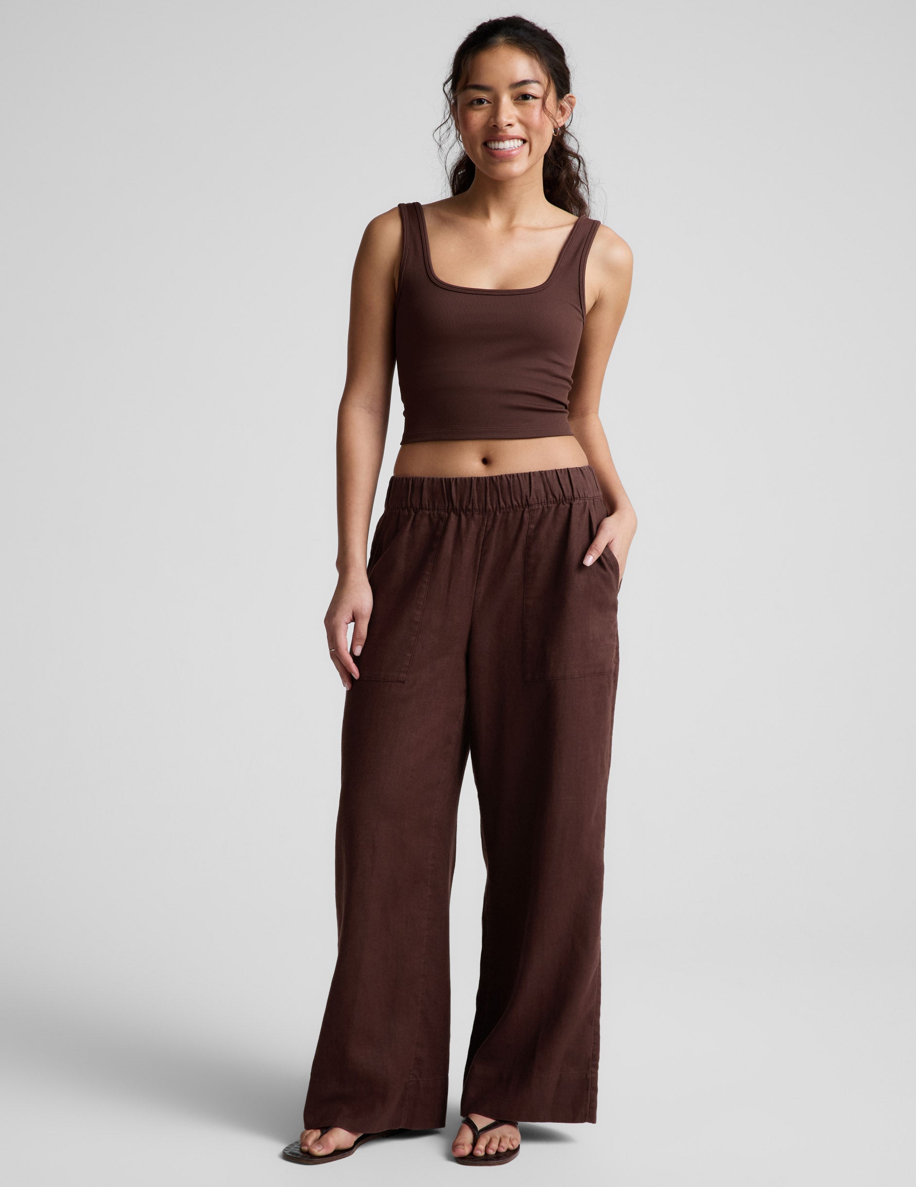 SoftWash Linen Easy Wide Leg Pant 29" - Iced Mocha