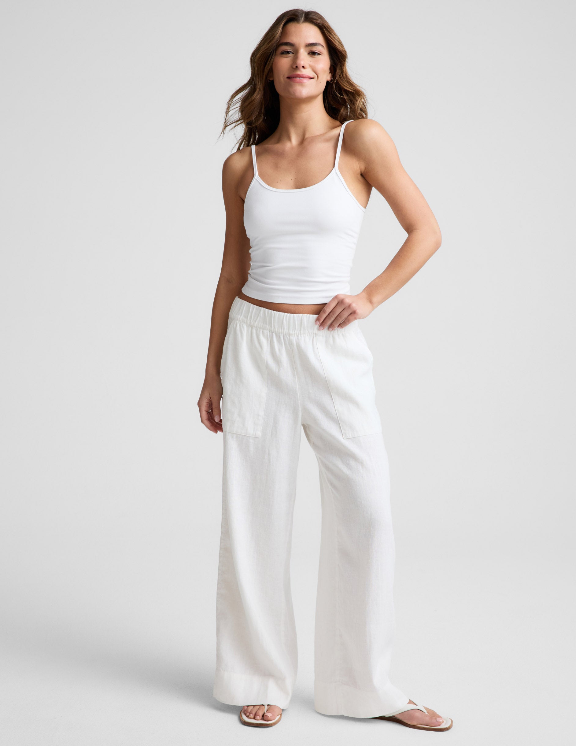SoftWash Linen Easy Wide Leg Pant 29" - White