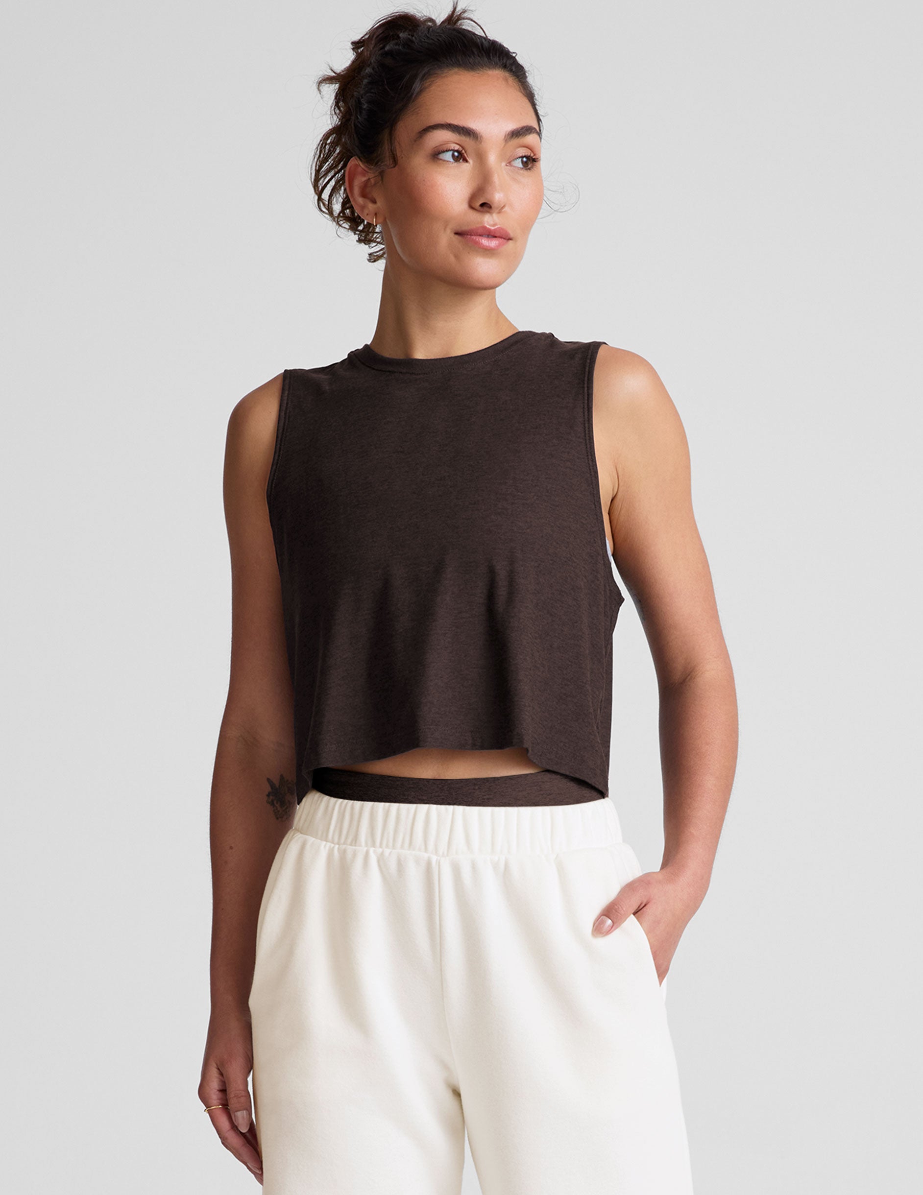 Featherweight Minimal Cropped Tank - Dark Chocolate Heather