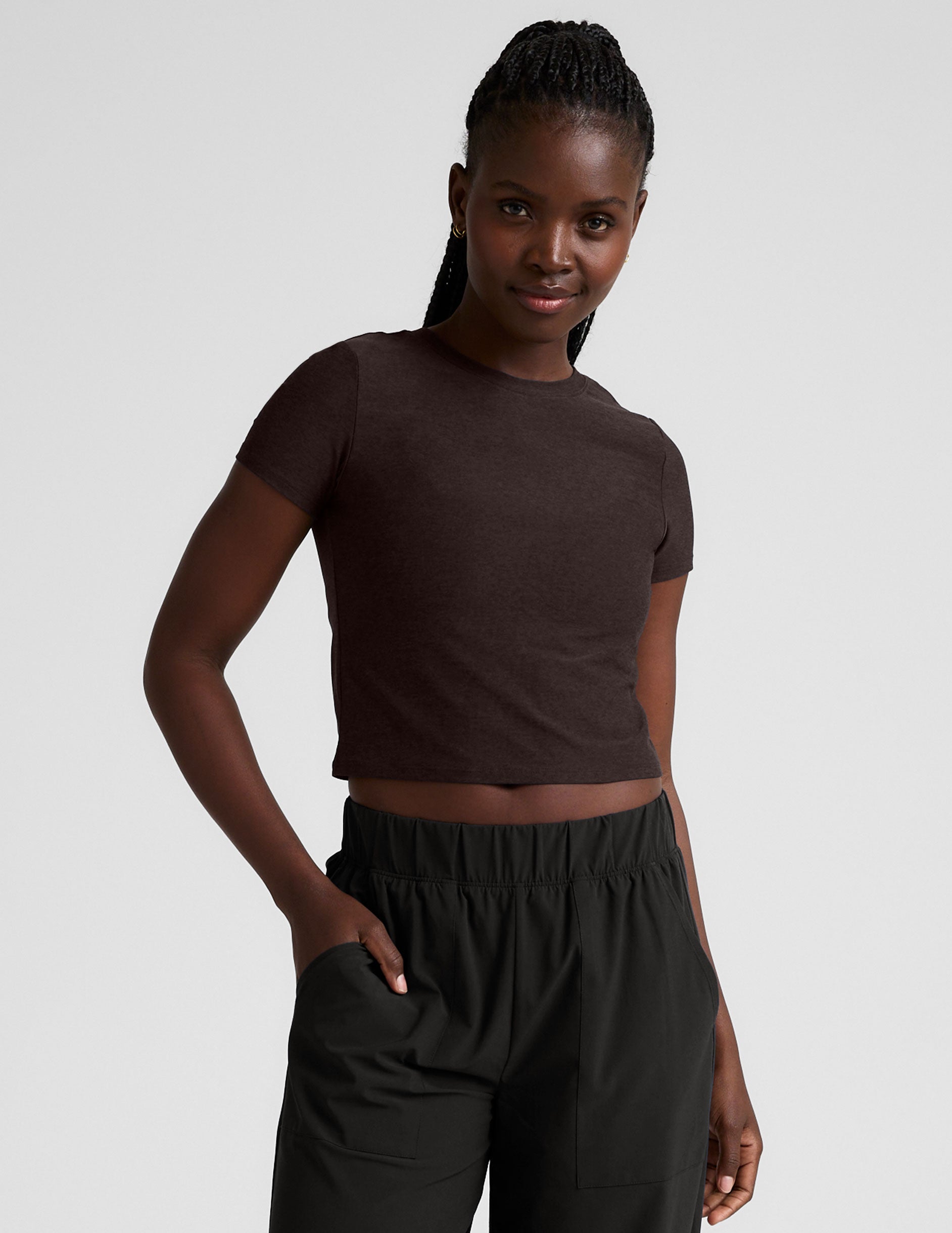 Featherweight Cropped Tee - Dark Chocolate Heather