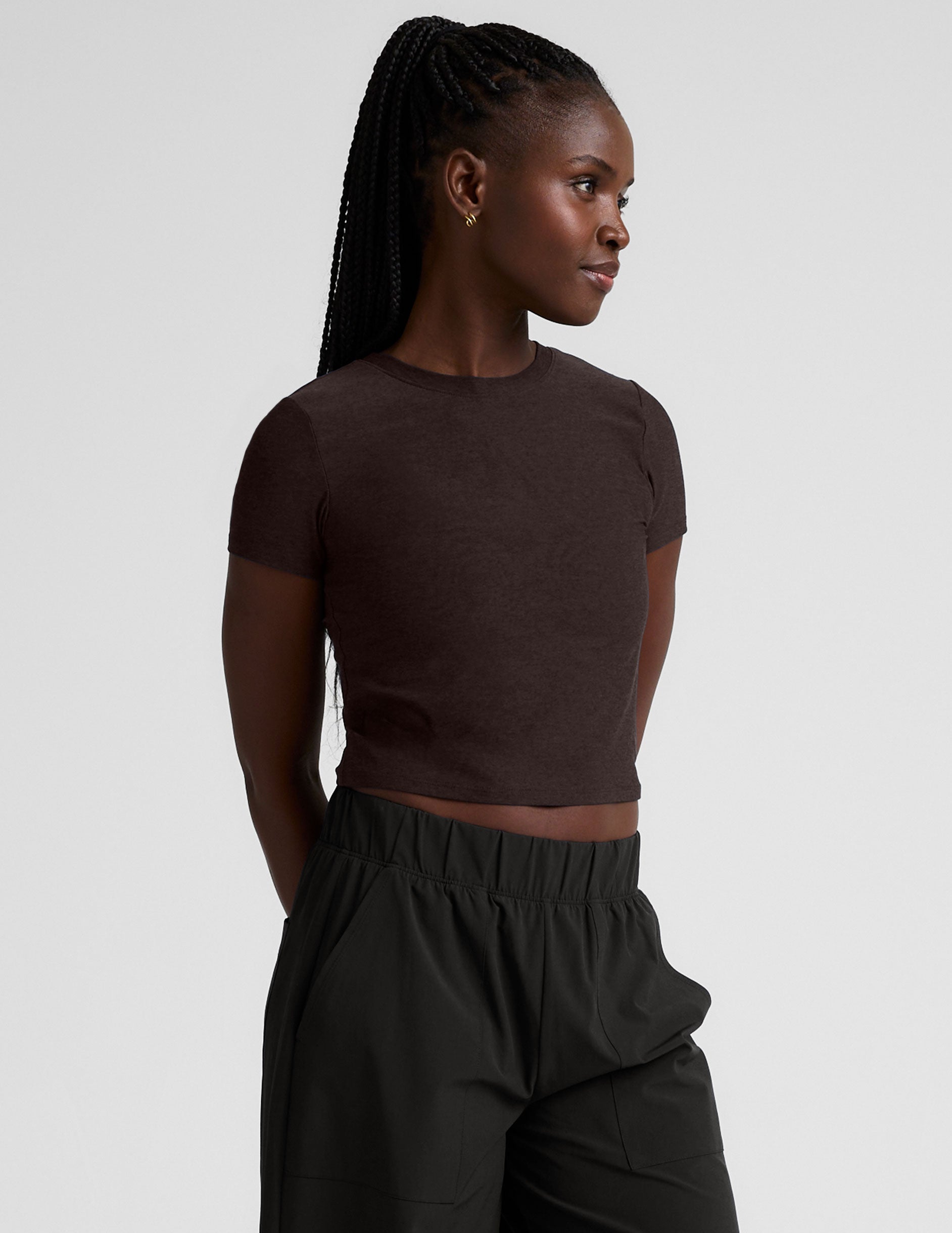 Featherweight Cropped Tee - Dark Chocolate Heather
