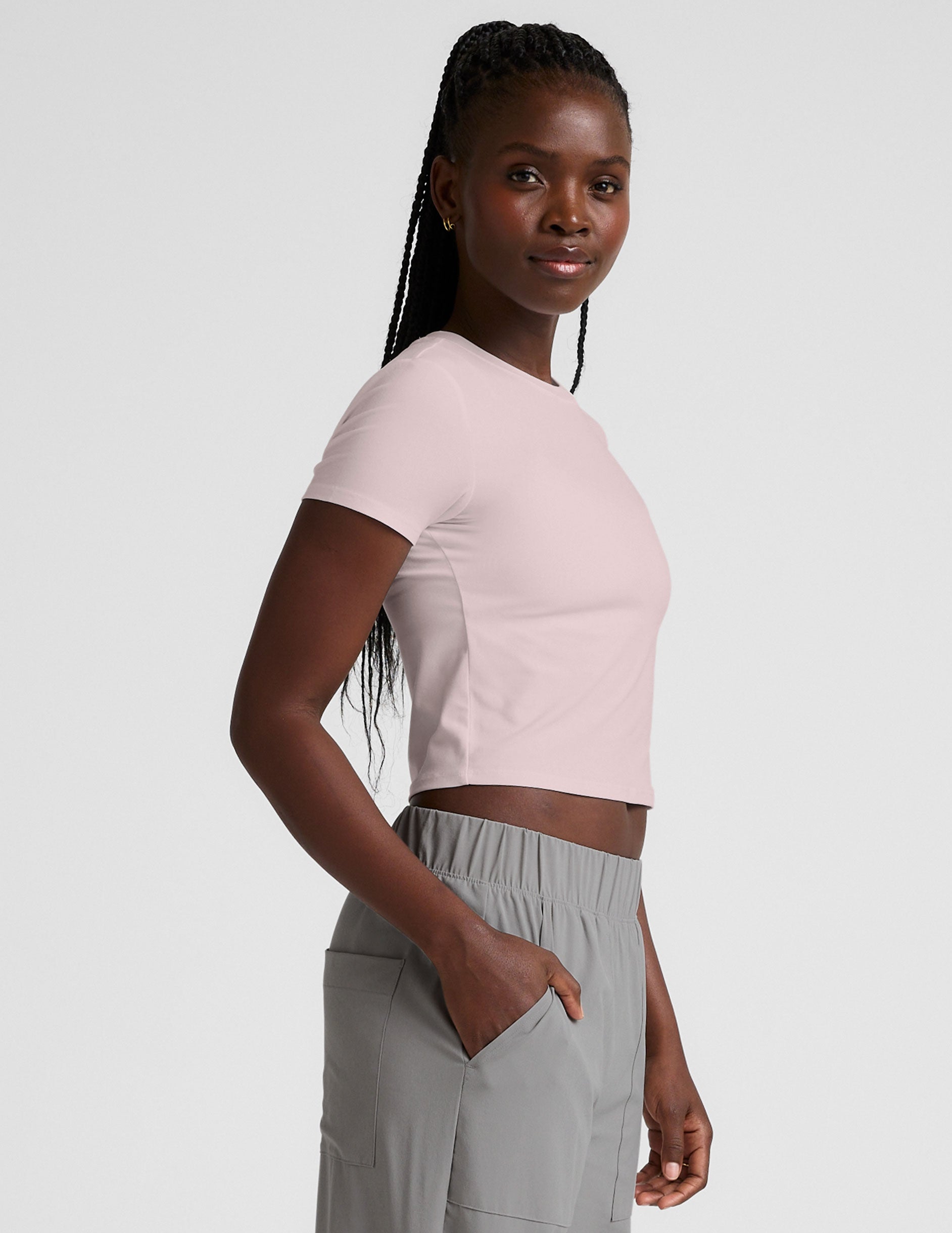 Featherweight Cropped Tee - Pale Pink Heather