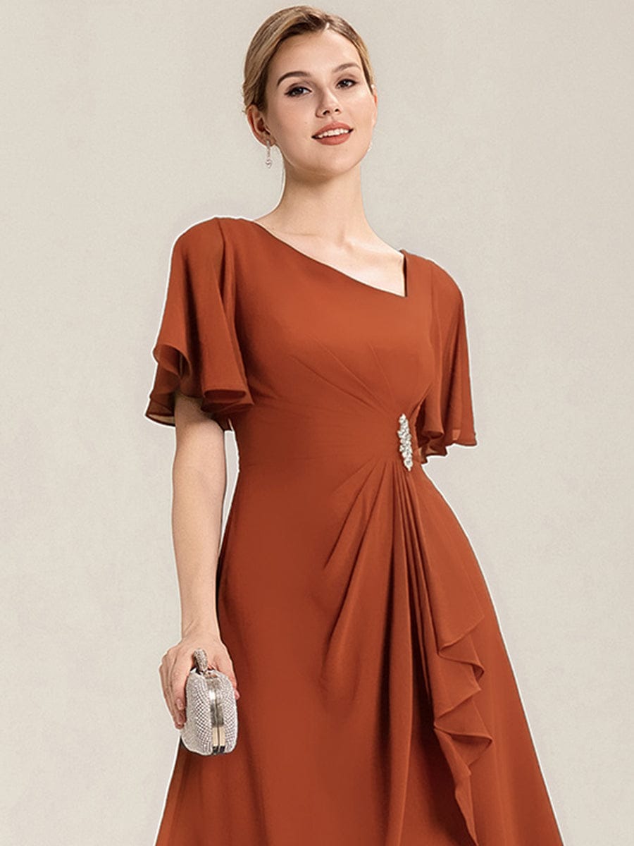 Elegant Chiffon Ruffle Sleeve Formal Dress #color_Burnt Orange