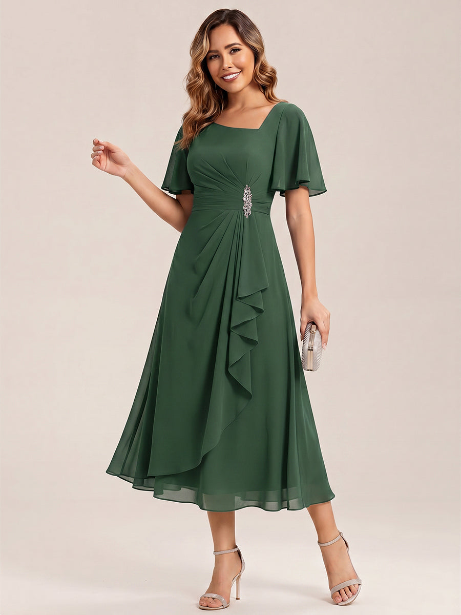 Plus Size Pleated Chiffon Ruffle Sleeve Midi Dress #color_Eucalyptus